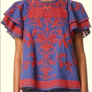 Parker Blue and Red Embroidered Blouse